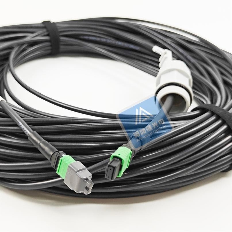 12F Spiral Armored MPO Fiber Patch Cord Housing 5.0mm LSZH Jacket Rodent Resistant