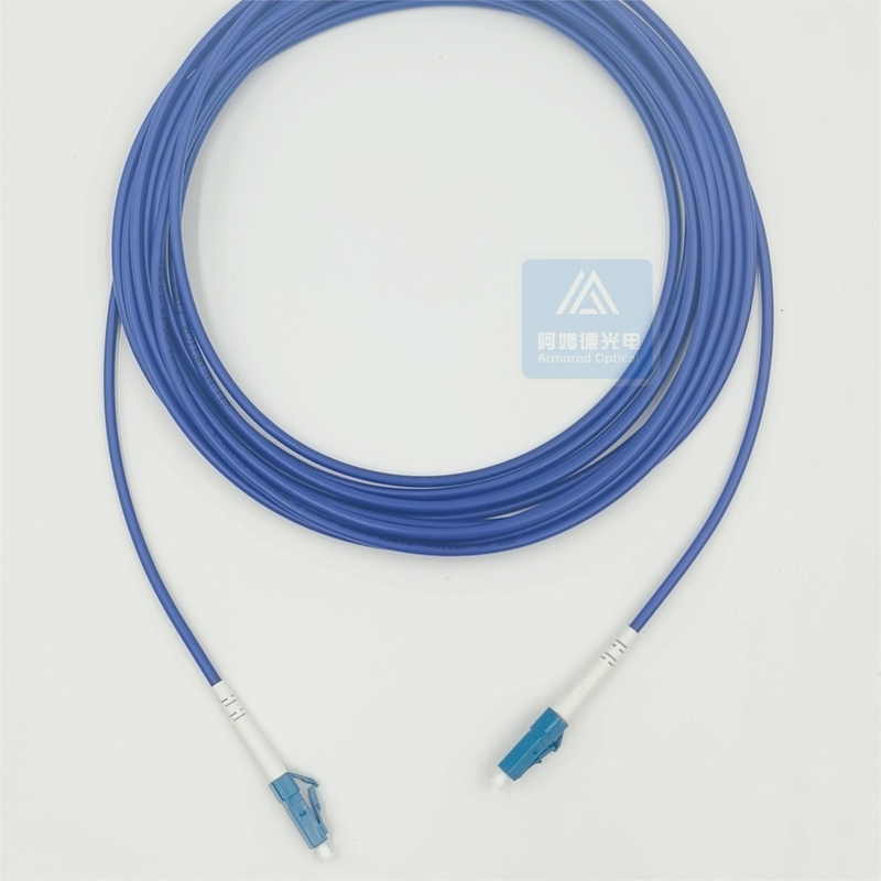 15m Armored Patch Cable LC UPC 3.0mm Blue PVC  FTTH Rodent Resistant 1 Core