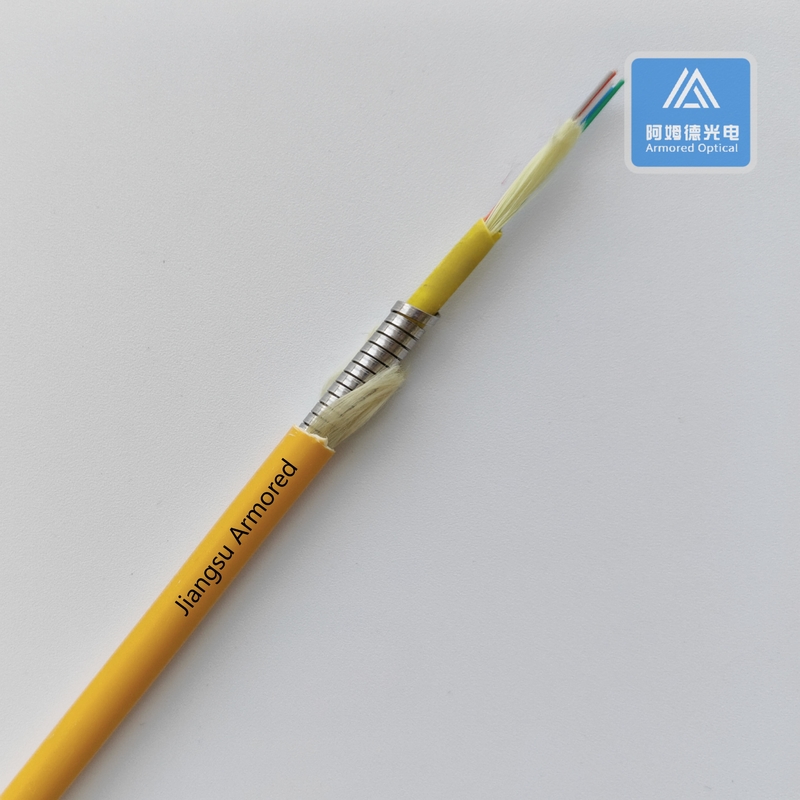 6 Cores Single Mode Spiral Armored Fiber Cable 6.5mm Orange PVC Rodent Resistant FTTH