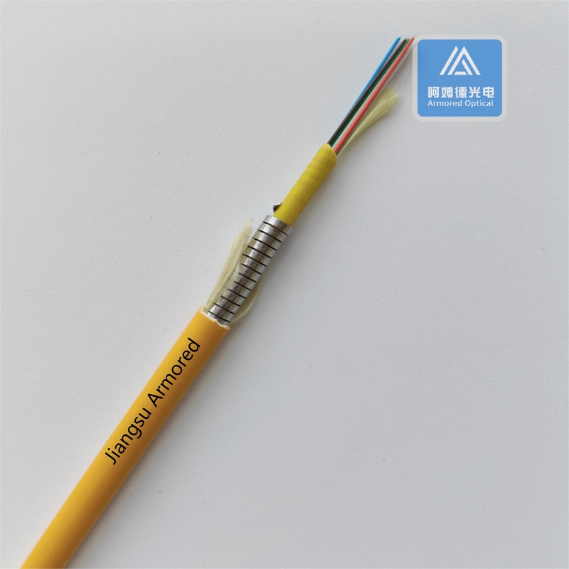 6 Cores Single Mode Spiral Armored Fiber Cable 6.5mm Orange PVC Rodent Resistant FTTH